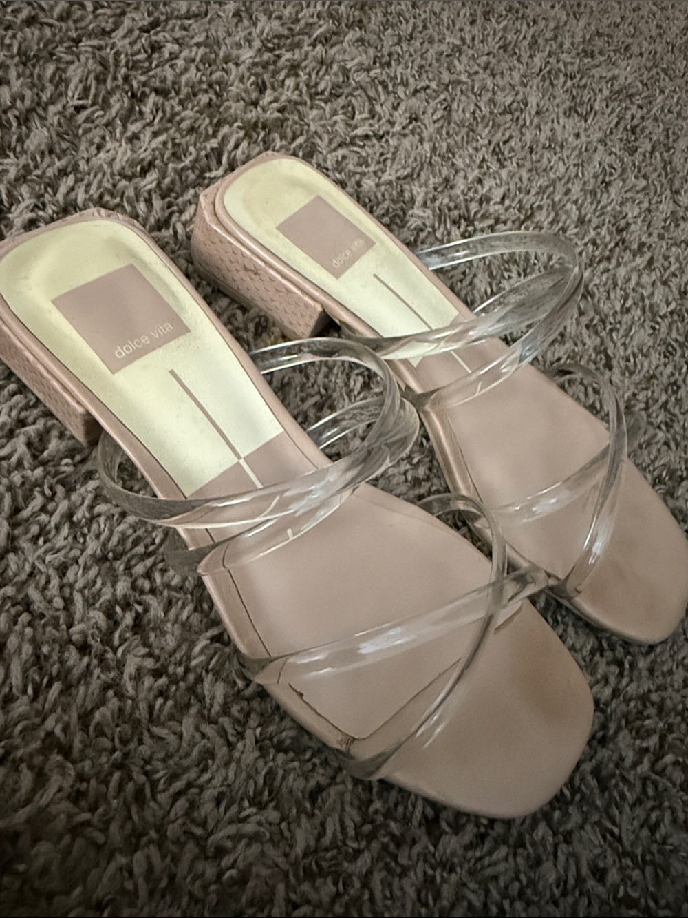 Dolce Vita Hapi Sandals - Blush Nude Block Low Heel with Clear Straps size 7